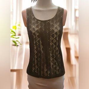 J Crew Black Sleeveless Lace Scoop Neck Blouse With Beige Lining Size 2